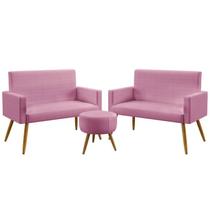 Kit 2 Poltronas Namoradeiras Decorativas Estofadas Nina Puff Solar Sued Rosê Aradecor Kit 2 Poltronas Namoradeiras Decorativas Estofadas Nina Puff Solar Sued Rosê Aradecor