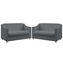 Kit 2 Poltronas Namoradeiras Decorativas Estofadas Para Sala De Estar Alya Sued Cinza Aradecor