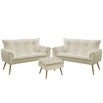 Kit 2 Poltronas Namoradeiras Decorativas Estofadas para Sala de Estar Beta e Puff Lunar Sued Bege Ar