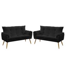 Kit 2 Poltronas Namoradeiras Decorativas Estofadas para Sala de Estar Beta Sued Preto Aradecor Kit 2 Poltronas Namoradeiras Decorativas Estofadas para Sala de Estar Beta Sued Preto Aradecor