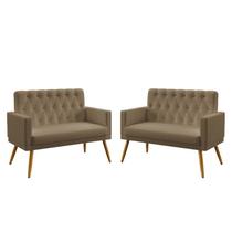 Kit 2 Poltronas Namoradeiras Decorativas Estofadas Para Sala De Estar Nina Com Rodapé E Capitonê Sued Capuccino Aradecor