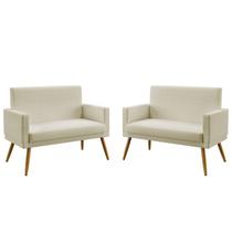 Kit 2 Poltronas Namoradeiras Decorativas Estofadas Para Sala De Estar Nina Com Rodapé Sued Bege Aradecor