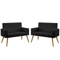 Kit 2 Poltronas Namoradeiras Decorativas Estofadas Para Sala De Estar Nina Couro Preto Aradecor
