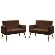 Kit 2 Poltronas Namoradeiras Decorativas Nina Com Rodapé Couro Marrom Aradecor