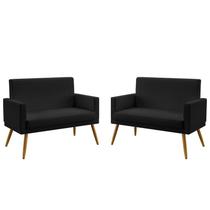 Kit 2 Poltronas Namoradeiras Decorativas Nina Com Rodapé Couro Preto Aradecor