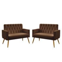 Kit 2 Poltronas Namoradeiras Decorativas Nina Com Rodapé E Botões Capitonê Couro Marrom Aradecor Kit 2 Poltronas Namoradeiras Decorativas Nina Com Rodapé E Botões Capitonê Couro Marrom Aradecor
