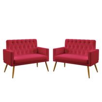 Kit 2 Poltronas Namoradeiras Decorativas Nina Com Rodapé E Botões Capitonê Sued Vermelho Aradecor