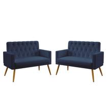 Kit 2 Poltronas Namoradeiras Decorativas Nina Com Rodapé E Botões Capitonê Suede Azul Marinho Aradecor Kit 2 Poltronas Namoradeiras Decorativas Nina Com Rodapé E Botões Capitonê Suede Azul Marinho Aradecor