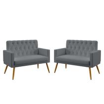 Kit 2 Poltronas Namoradeiras Decorativas Nina Com Rodapé E Botões Capitonê Suede Cinza Aradecor