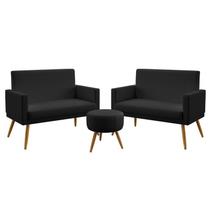 Kit 2 Poltronas Namoradeiras Decorativas Nina Com Rodapé Puff Solar Couro Preto Aradecor Kit 2 Poltronas Namoradeiras Decorativas Nina Com Rodapé Puff Solar Couro Preto Aradecor