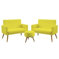Kit 2 Poltronas Namoradeiras Decorativas Nina Com Rodapé Puff Solar Sued Amarelo Aradecor Kit 2 Poltronas Namoradeiras Decorativas Nina Com Rodapé Puff Solar Sued Amarelo Aradecor