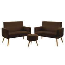 Kit 2 Poltronas Namoradeiras Decorativas Nina Com Rodapé Puff Solar Sued Marrom Aradecor