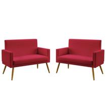 Kit 2 Poltronas Namoradeiras Decorativas Nina Com Rodapé Suede Vermelho Aradecor