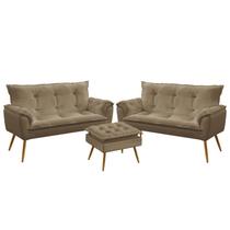 Kit 2 Poltronas Namoradeiras Decorativas Opala e Puff Lunar Sued Capuccino Aradecor