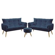 Kit 2 Poltronas Namoradeiras Decorativas Opala e Puff Solar Sued Azul Marinho Aradecor