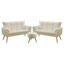 Kit 2 Poltronas Namoradeiras Decorativas Opala e Puff Solar Sued Bege Aradecor