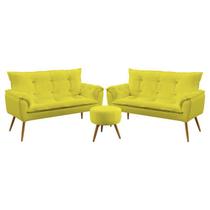 Kit 2 Poltronas Namoradeiras Decorativas Opala e Puff Solar Suede Amarelo Aradecor