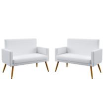 Kit 2 Poltronas Namoradeiras Nina Com Rodapé Couro Branco Aradecor