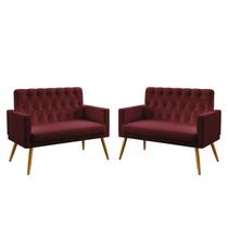 Kit 2 Poltronas Namoradeiras Nina Com Rodapé E Botões Capitonê Sued Bordô Aradecor