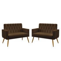 Kit 2 Poltronas Namoradeiras Nina Com Rodapé E Botões Capitonê Sued Marrom Aradecor Kit 2 Poltronas Namoradeiras Nina Com Rodapé E Botões Capitonê Sued Marrom Aradecor