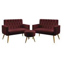 Kit 2 Poltronas Namoradeiras Nina Com Rodapé E Botões Puff Solar Capitonê Sued Bordô Aradecor