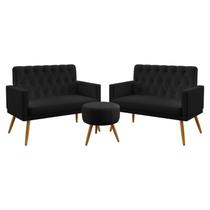 Kit 2 Poltronas Namoradeiras Nina Com Rodapé E Botões Puff Solar Couro Preto Aradecor