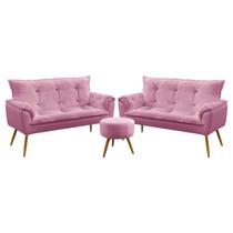 Kit 2 Poltronas Namoradeiras Opala e Puff Solar Sued Rosê Aradecor