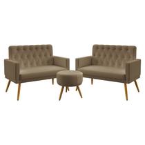 Kit 2 Poltronas Namoradeiras Vega Com Rodapé E Botões Puff Solar Sued Capuccino Aradecor