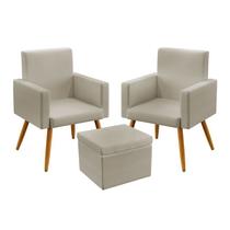 Kit 2 Poltronas Nina Com Puff Quasar Couro Bege Aradecor Kit 2 Poltronas Nina Com Puff Quasar Couro Bege Aradecor