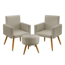 Kit 2 Poltronas Nina Com Puff Solar Couro Bege Aradecor Kit 2 Poltronas Nina Com Puff Solar Couro Bege Aradecor