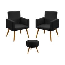Kit 2 Poltronas Nina Com Puff Solar Para Sala de Estar Couro Artificial Preto Aradecor Kit 2 Poltronas Nina Com Puff Solar Para Sala de Estar Couro Artificial Preto Aradecor