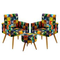 Kit 2 Poltronas Nina Com Puff Solar Sued Estampado Colorido Aradecor