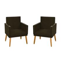 kit 2 Poltronas Nina Decorativas Luxo Marrom Escuro Rodapé Pé Palito Madeira-Maitê Moda Casa