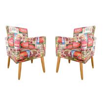 kit 2 Poltronas Nina Decorativas Luxo Suede Coca Cola Rodapé Pé Palito Madeira-Maitê M0da Casa