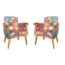 kit 2 Poltronas Nina Decorativas Luxo Suede Patchwork Rodapé-Maitê Moda Casa