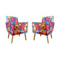 kit 2 Poltronas Nina Decorativas Luxo Suede Romero Vermelho Pé Palito Madeira-Maitê Moda Casa