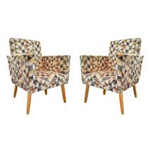 kit 2 Poltronas Nina Decorativas Suede Triângulo Bege Rodapé Pé Palito Madeira-Maitê Moda Casa