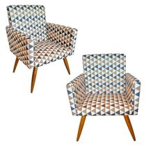 kit 2 Poltronas Nina Decorativas Suede Triângulo Marrom Rodapé Sala Quarto Salão de Beleza