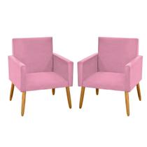 kit 2 Poltronas Nina Decorativas Tecido Suede Rosa Pé Palito Madeira-Maitê Moda Casa