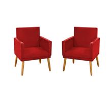 kit 2 Poltronas Nina Decorativas Tecido Suede Vermelho Rodapé Pé Palito Madeira -Maitê Moda Casa