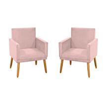kit 2 Poltronas Nina Decorativas Tecido Veludo Rose Rodapé Pé palito Madeira-Maitê Moda Casa