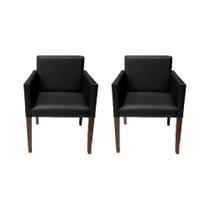Kit 2 Poltronas Nina Executiva Em Tecido Sintético Preto Pé Maderia Maciça Marrom - Cor: Marrom Kit 2 Poltronas Nina Executiva Em Tecido Sintético Preto Pé Maderia Maciça Marrom - Cor: Marrom