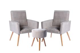 Kit 2 Poltronas Nina Pés Palito Bege + Puff Bege Maragogibe Móveis Kit 2 Poltronas Nina Pés Palito Bege + Puff Bege Maragogibe Móveis