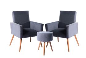 Kit 2 Poltronas Nina Pés Palito Cinza + Puff Cinza Maragogibe Móveis Kit 2 Poltronas Nina Pés Palito Cinza + Puff Cinza Maragogibe Móveis