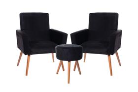 Kit 2 Poltronas Nina Pés Palito Preto + Puff PretoMaragogibe Móveis Kit 2 Poltronas Nina Pés Palito Preto + Puff PretoMaragogibe Móveis