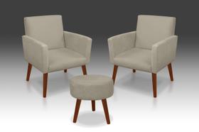 Kit 2 Poltronas Nina + Puff Redondo Danny Suede Bege -RV Decora