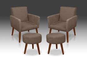 Kit 2 Poltronas Nina + Puff Redondo Danny Suede Capuccino -RV Decora