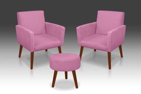 Kit 2 Poltronas Nina + Puff Redondo Danny Suede Rose -RV Decora Kit 2 Poltronas Nina + Puff Redondo Danny Suede Rose -RV Decora
