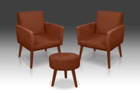 Kit 2 Poltronas Nina + Puff Redondo Danny Suede Terracota -RV Decora Kit 2 Poltronas Nina + Puff Redondo Danny Suede Terracota -RV Decora