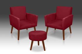 Kit 2 Poltronas Nina + Puff Redondo Danny Suede Vermelho-RV Decora Kit 2 Poltronas Nina + Puff Redondo Danny Suede Vermelho-RV Decora